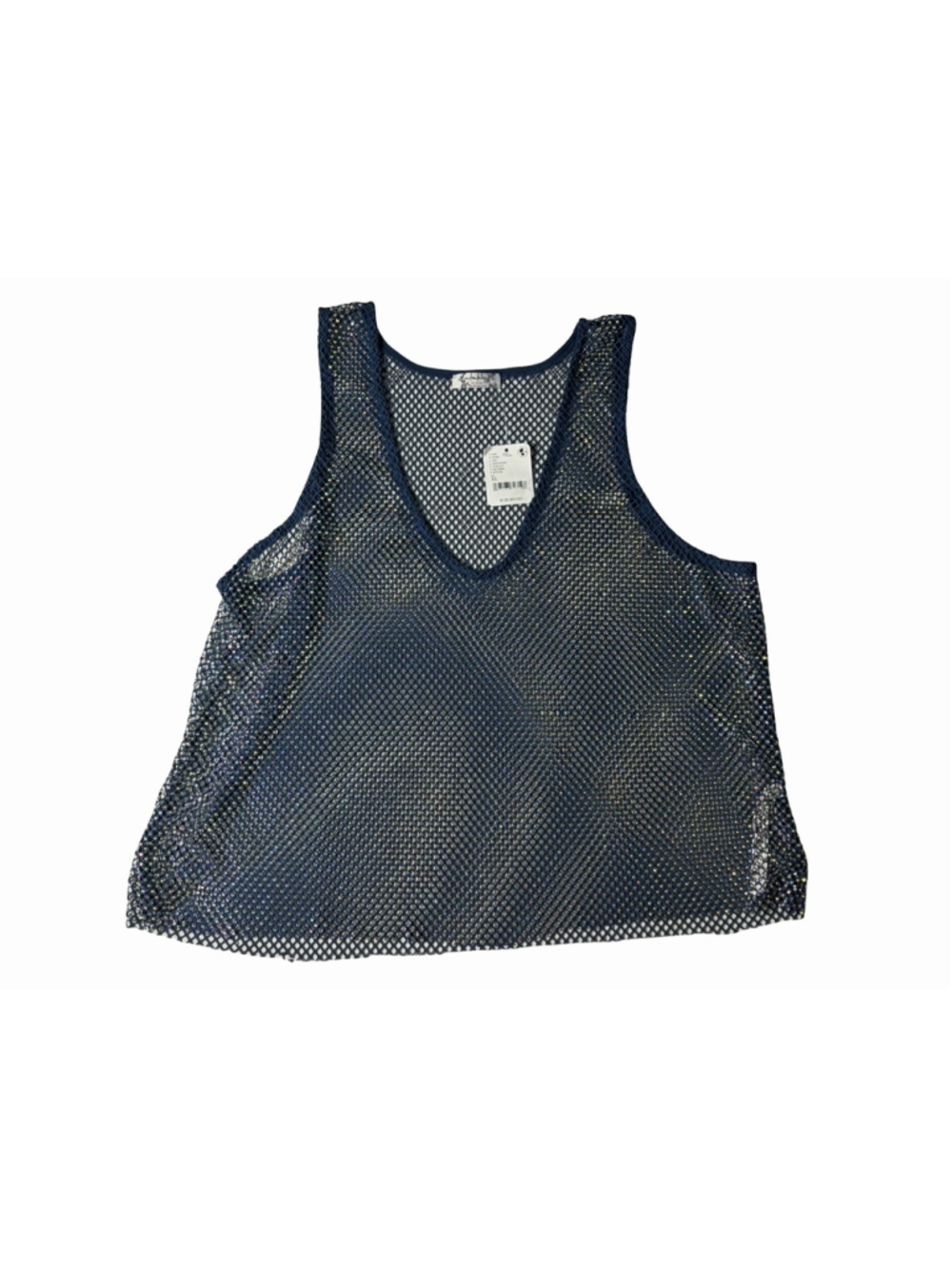 Free People Intimately XL Rhinestone Fishnet Tank Top Blue Sheer Festival NWT